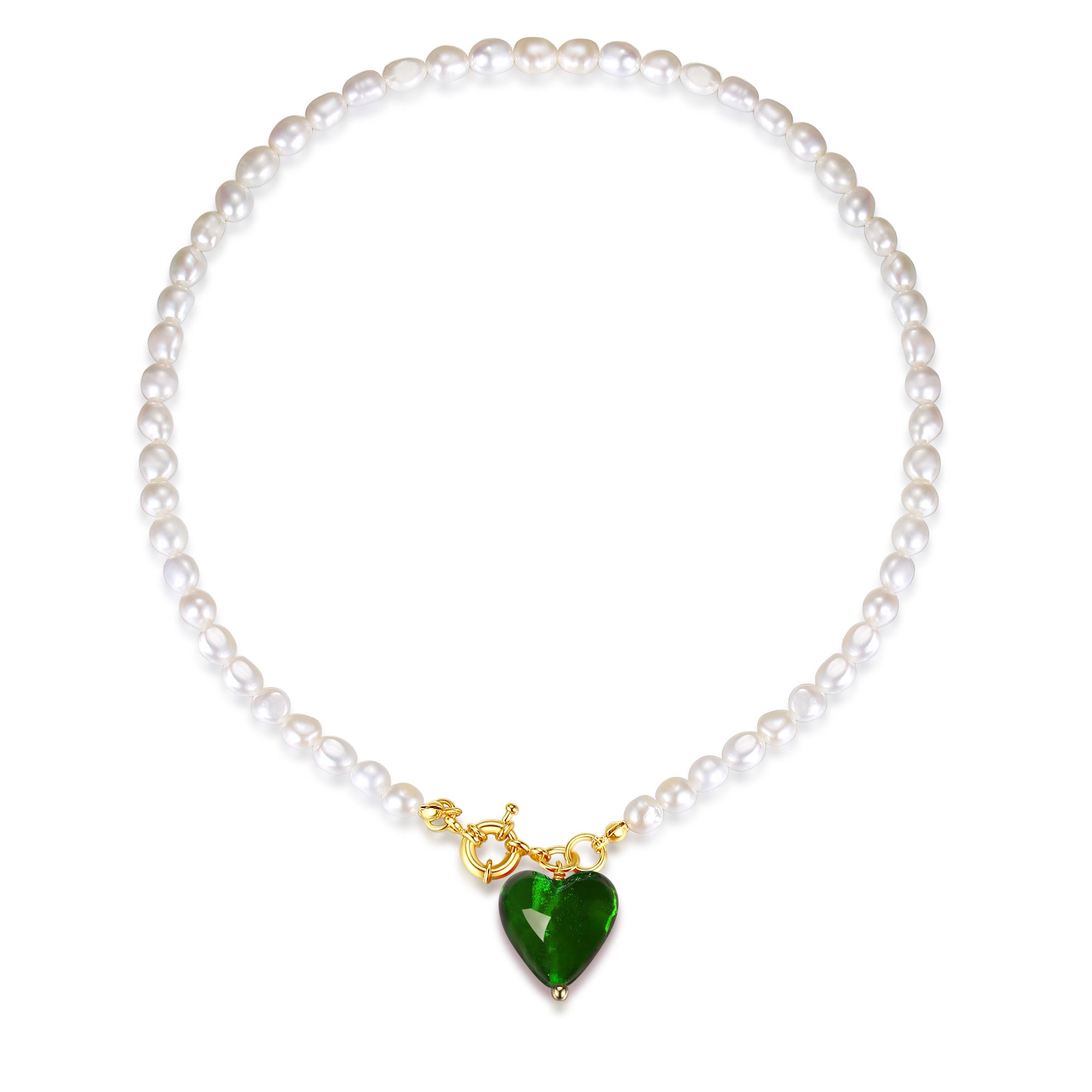 Classicharms Esmée Green Glaze Heart Pendant Pearl Necklace