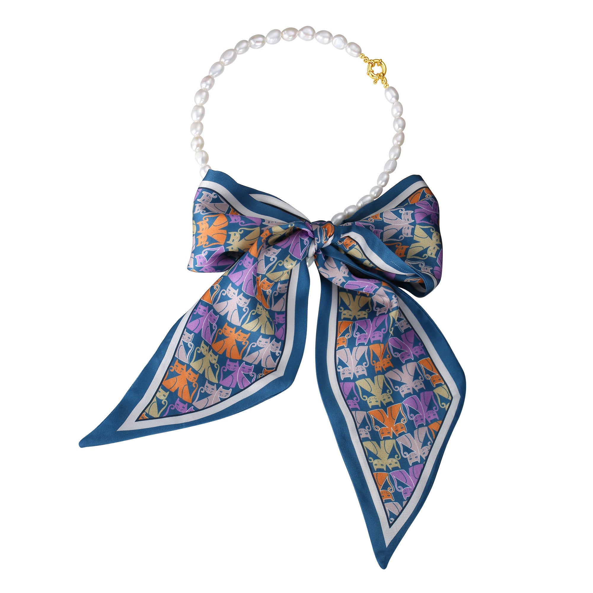 Classicharms Mera Baroque Pearl Necklace & Silk Scarf Set-Blue