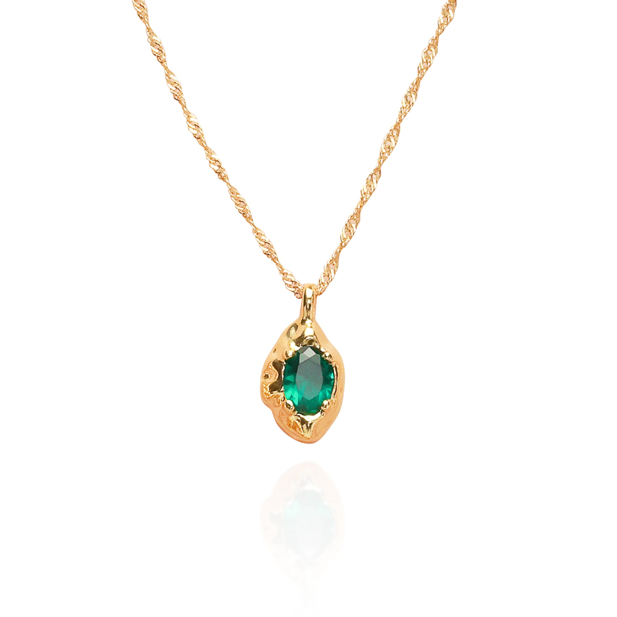 Classicharms Gold Emerald Pendant Necklace
