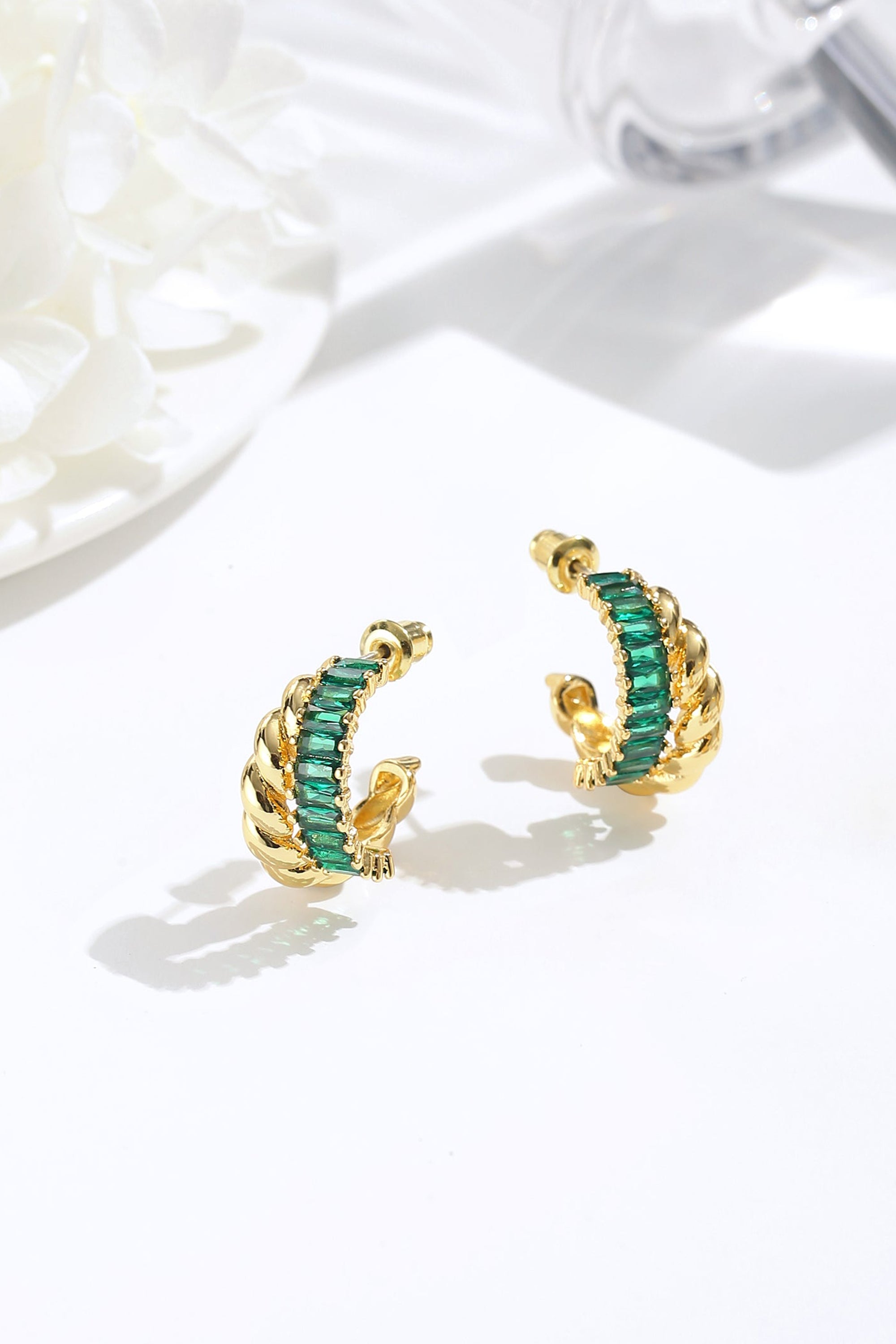 Classicharms Emerald Twisted Hoop Earrings