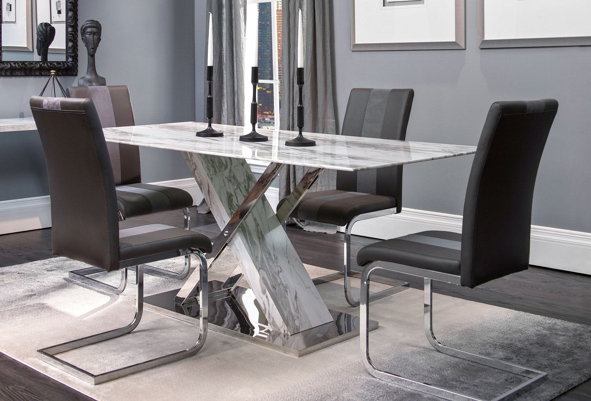 Dark Grey Glass Top Dining Table 5pc Dining Room Set
