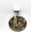Oval Dark Brown Fossil Shell in Stone Pendant