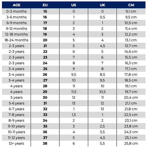 Children's Size Chart