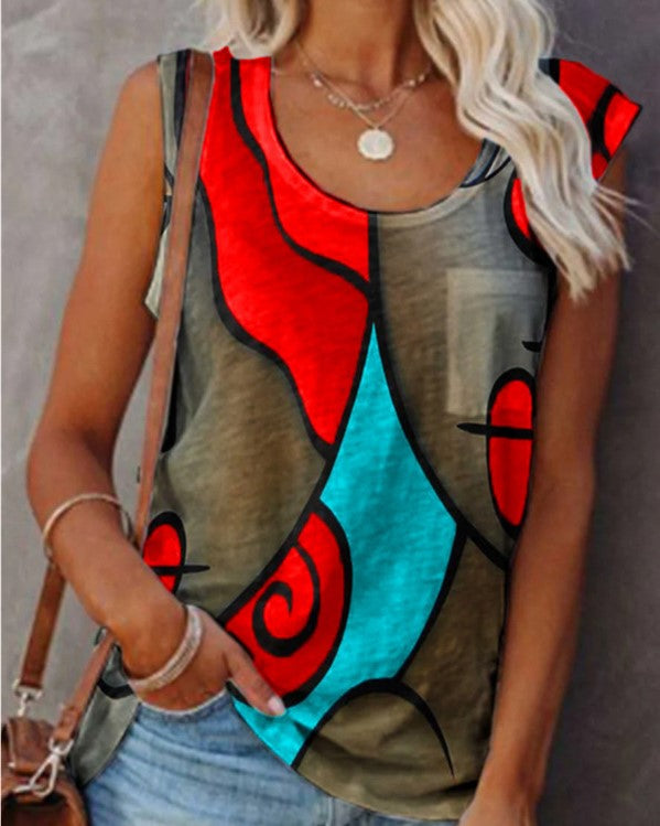 Image of Women's Multicolor Colorblock Crew Neck Tanks