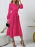 Women's Color Pure V-neck Long Sleeve Formal Dress