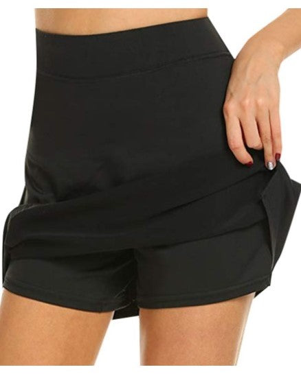 Image of Women's Solid Color Black/White/Red High Waist A-Line Pockets Slim Fit Culottes Skort Shorts