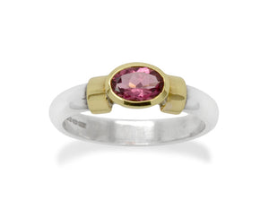 Pink Tourmaline Ring Silver 18ct Gold Shoulder Ring