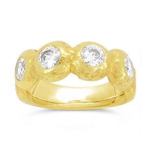 18ct Gold Nugget Ring with 4 Diamonds