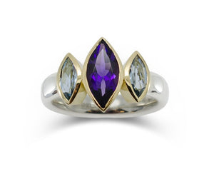 Amethyst trilogy ring amethyst and aquamarine