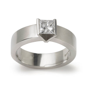 engagement ring with v setting and princess cut diamond