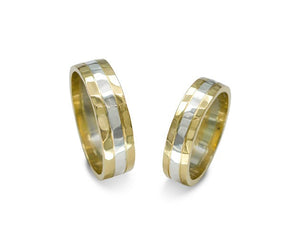 2 colour hammered gold wedding rings
