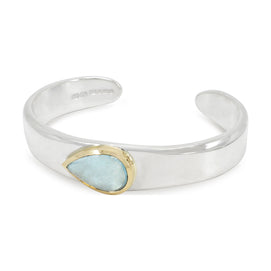 Aquamarine Cabochon Silver Gold Set Bangle