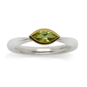 Silver peridot Ring With Marquise Cut Peridot In 18ct Gold