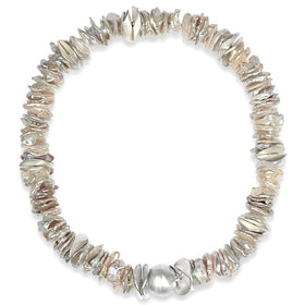 20mm champagne silver keshi pearl necklace