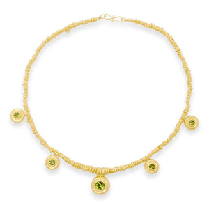 Peridot necklace Planished Disc Necklace Silver Gilt