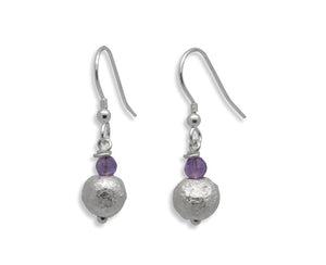 4mm Amethyst 8mm Silver Nugget Earrings