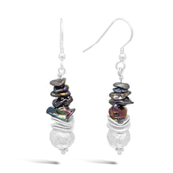 Black Keshi Pearl Silver Earrings