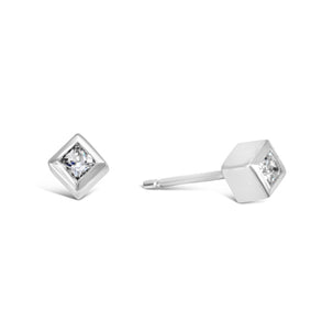 Platinum and Princess Cut Diamond Cube Ear Studs