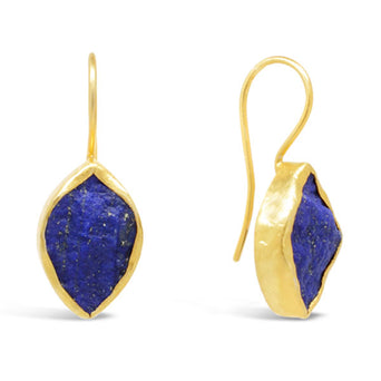 lapis lazuli earrings set with a 15mm marquise shape in gold plated silver
