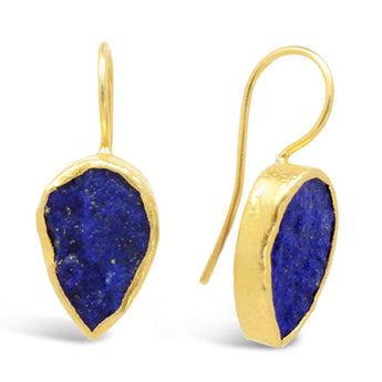 lapis lazuli drop earrings set with a 15mm pear shaped stone in gold plated silver