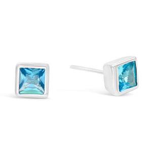 Blue Topaz square silver earstuds