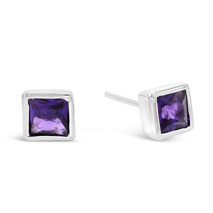 Amethyst square silver earstuds