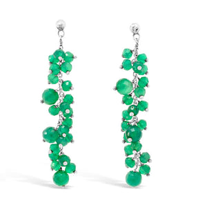 Green Garnet Earrings with silver Beaded Chain