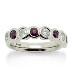 ruby and diamond rubover half eternity ring