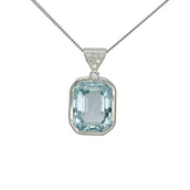 Emerald Cut Aquamarine and Diamond Pendant