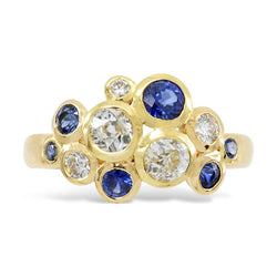 Christmas Jewellery Commissions Reusing Gemstones: Diamond Sapphire Ring “Bubble” 18ct Gold