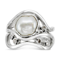 Unusual Bespoke Pearl Ring Baroque Pearl and Diamond Wave Ring
