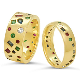 emerald ruby sapphire diamond ring in 18ct yellow gold