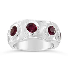 Ruby eternity ring side hammered in 9ct white gold
