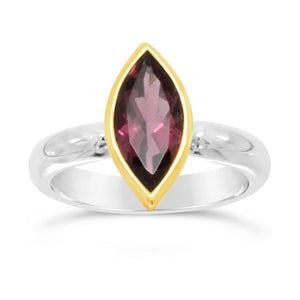 Silver and 18ct yellow gold Marquise Pink Tourmaline Ring