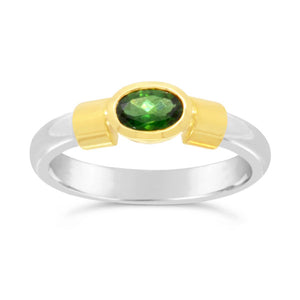 Silver and gold green tourmaline shoulder ring