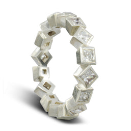 Alternating rotating square diamond eternity ring