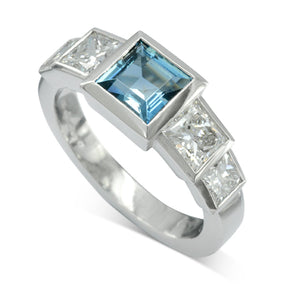 Unique Aquamarine Art Deco Inspired Engagement Ring