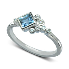 Square Aquamarine Diamond bubbles engagement ring