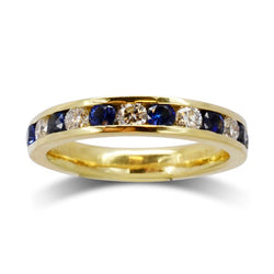gold sapphire and diamond eternity ring
