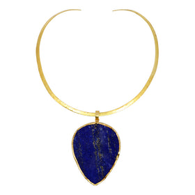 What to Wear to Glyndebourne Festival Large pear lapis pendant on gold torc neckpiece