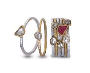 Rough Ruby and Diamond Stacking Rings