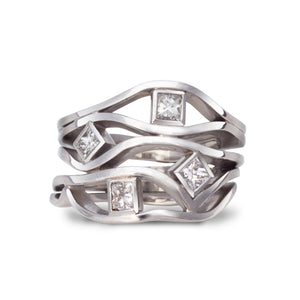 platinum and princess cut four strand wave ring