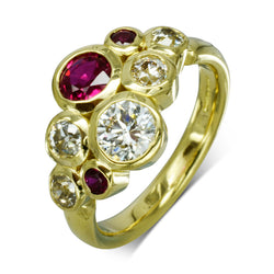 Ruby Diamond Gold bubbles Cluster ring