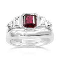 Ruby Diamond ring in platinum with fitted wedding band