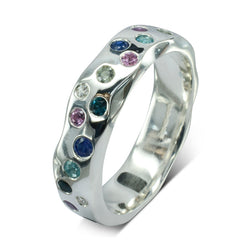 Hammered Sapphire Diamond Eternity Ring