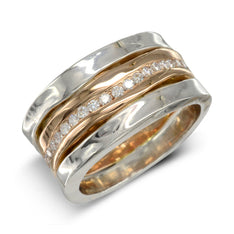 Hammered Eternity Ring rose gold white gold and diamond