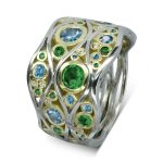 bubbles wave ring aqua green tourmaline diamond