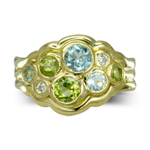 Edged diamond aquamarine bubbles cluster ring