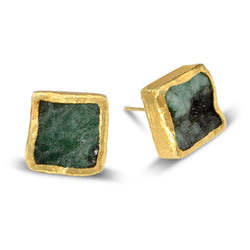 rough emerald square earstuds