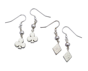 Card charm earrings silver